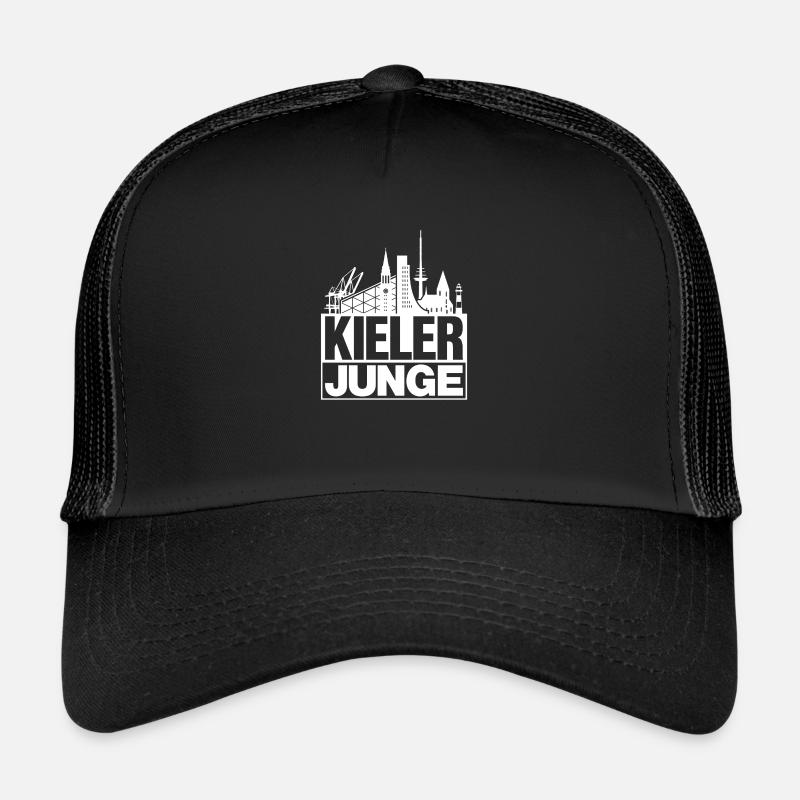 Kieler Junge Weiss Kiel Silhouette Geschenk - Trucker Cap - Schwarz/Schwarz