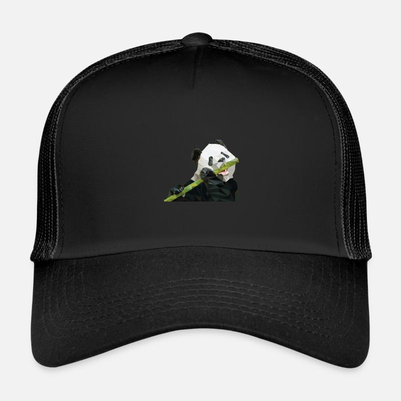 Panda Bambus essen süß Mosaik Illustration - Trucker Cap - Schwarz/Schwarz