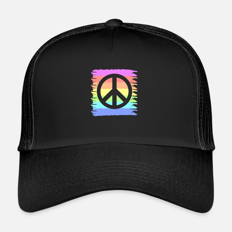 Hippie | Peace-Zeichen Hippies Liebe Geschenkideen - Trucker Cap - Schwarz/Schwarz
