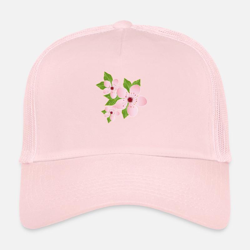 Trois fleurs de cerisier délicates avec des feuilles Casquette trucker 