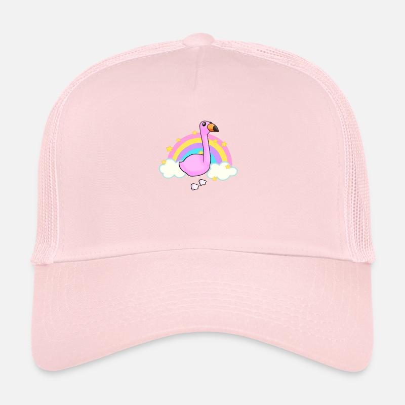 Flamingo und ein Regenbogen-Cartoon Trucker Cap