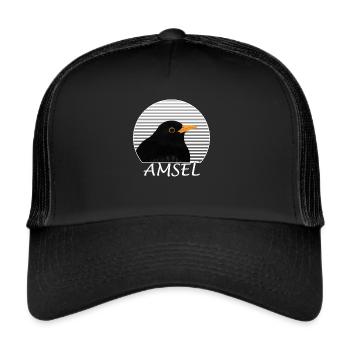 Amsel Vogel Zeichnung Ornithologe Biologe - Trucker Cap - Schwarz/Schwarz - Vorne