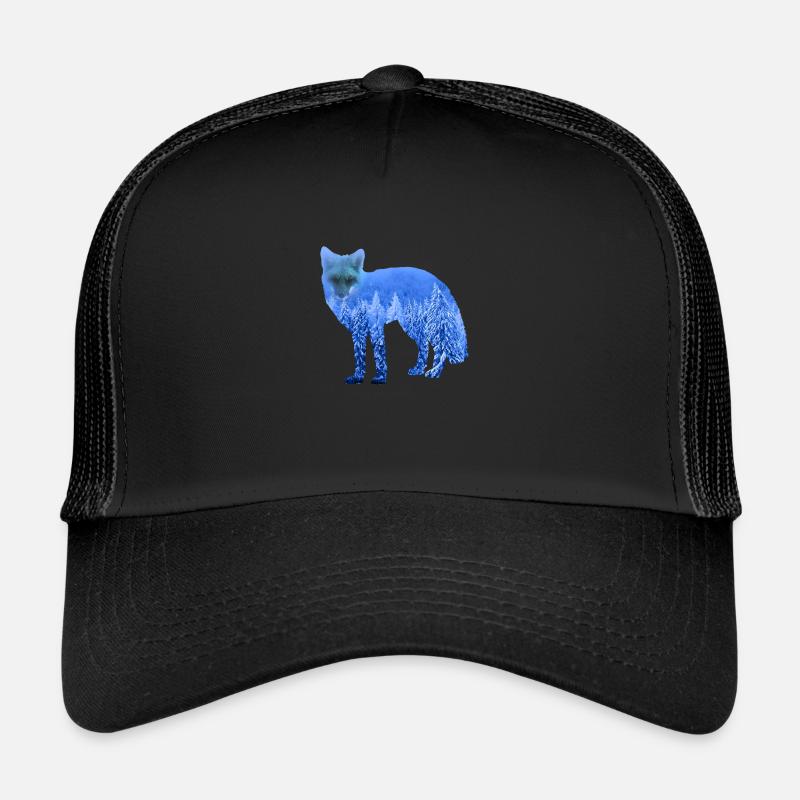 Double Exposure Tiere Polarfuchs Eisfuchs Geschenk - Trucker Cap - Schwarz/Schwarz