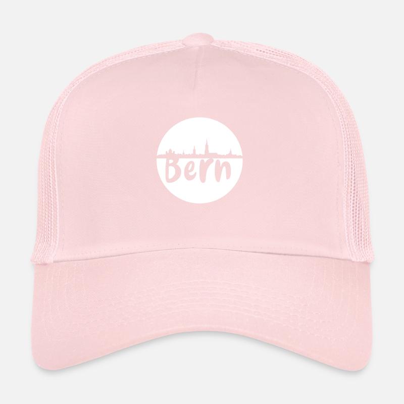 bern, skyline, circle, silhouette, white Trucker Cap