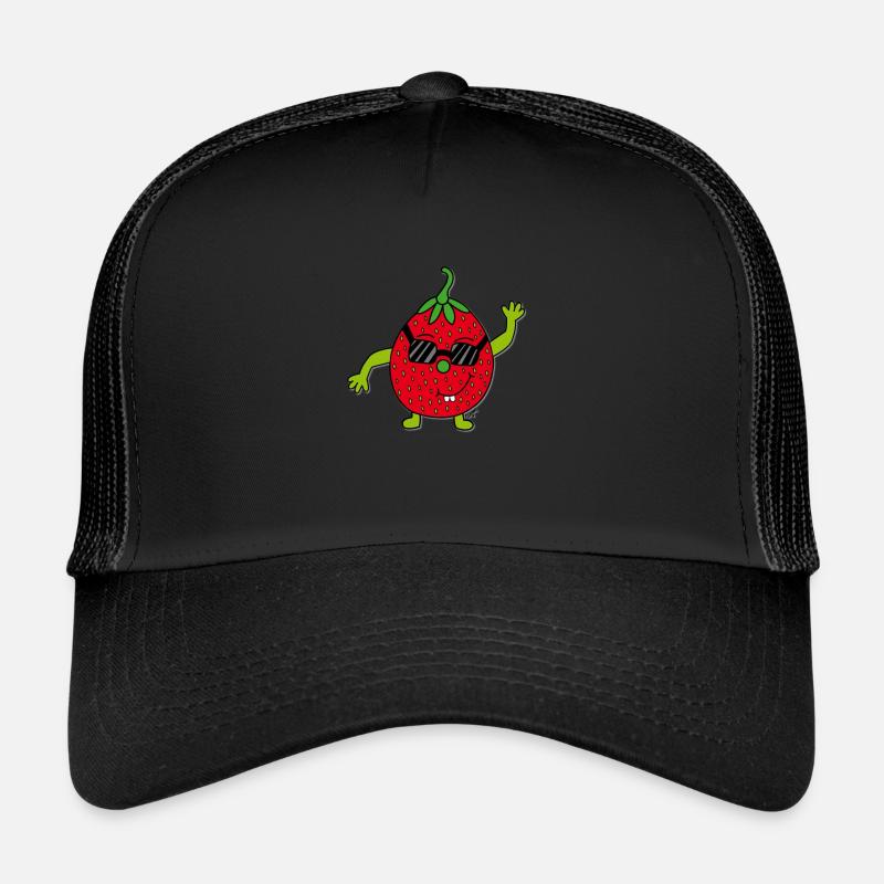 Erdbeere - Trucker Cap - Schwarz/Schwarz