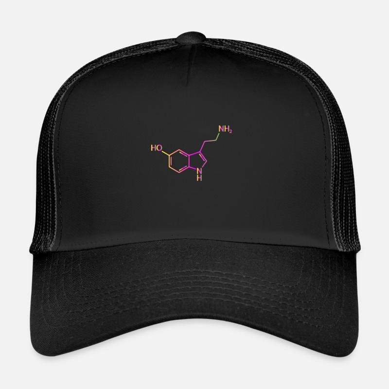 Serotonin Molekül Chemie Glück Geschenkidee - Trucker Cap - Schwarz/Schwarz