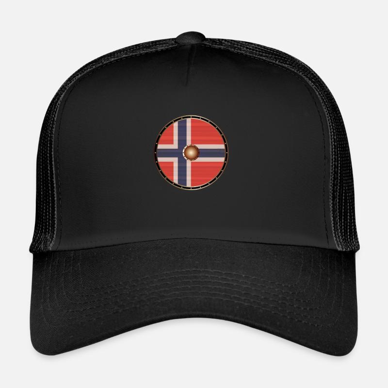 Round Viking Shield With Norwegian Flag Trucker Cap