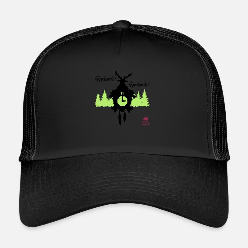 Kuckuck...Kuckuck... Kuckucksuhr mit Hirschgeweih - Trucker Cap - Schwarz/Schwarz