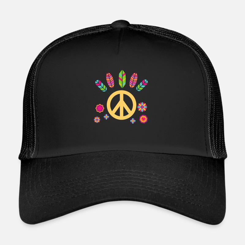 peace and love plume multicolore - Casquette trucker  - noir/noir