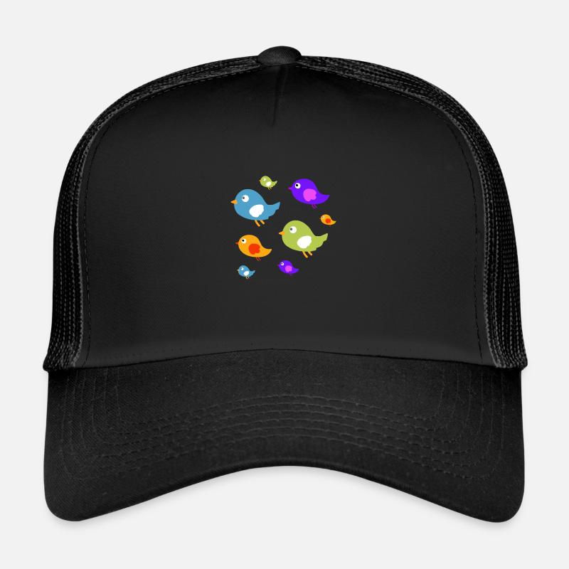 Süße Vögel Cartoon Kinder Bunt - Trucker Cap - Schwarz/Schwarz