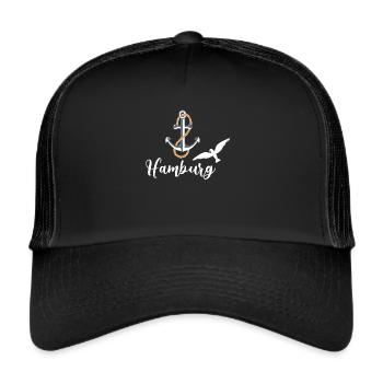hamburg,logo, anker,möwe,icon,schriftzug - Trucker Cap - Schwarz/Schwarz - Vorne