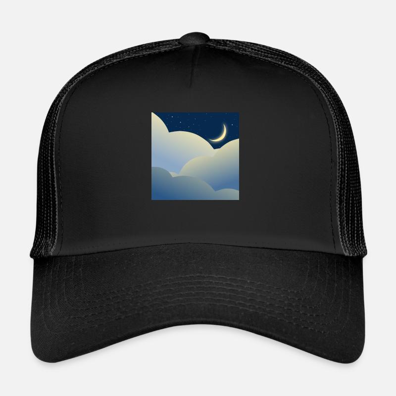 Nachthimmel mit Mond - Trucker Cap - Schwarz/Schwarz