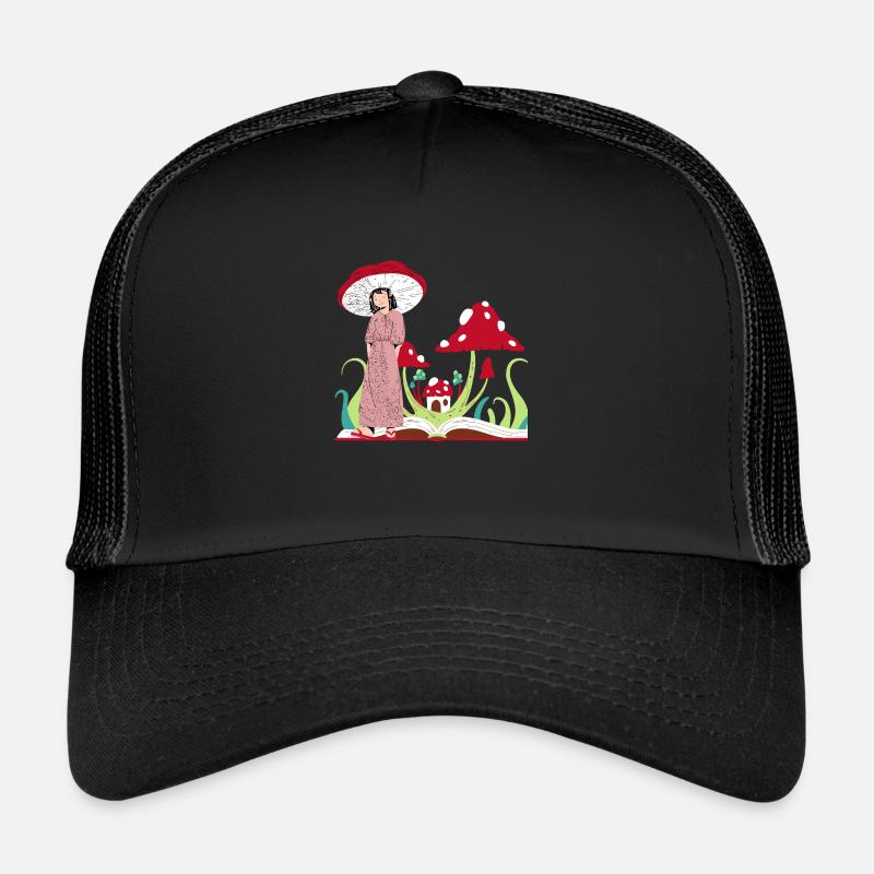 Pilzprinzessin, rote Champignons - Trucker Cap - Schwarz/Schwarz