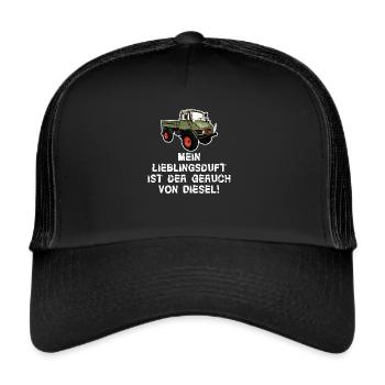 Mein Lieblingsduft ist Diesel! Unimog - Oldtimer - Trucker Cap - Schwarz/Schwarz - Vorne