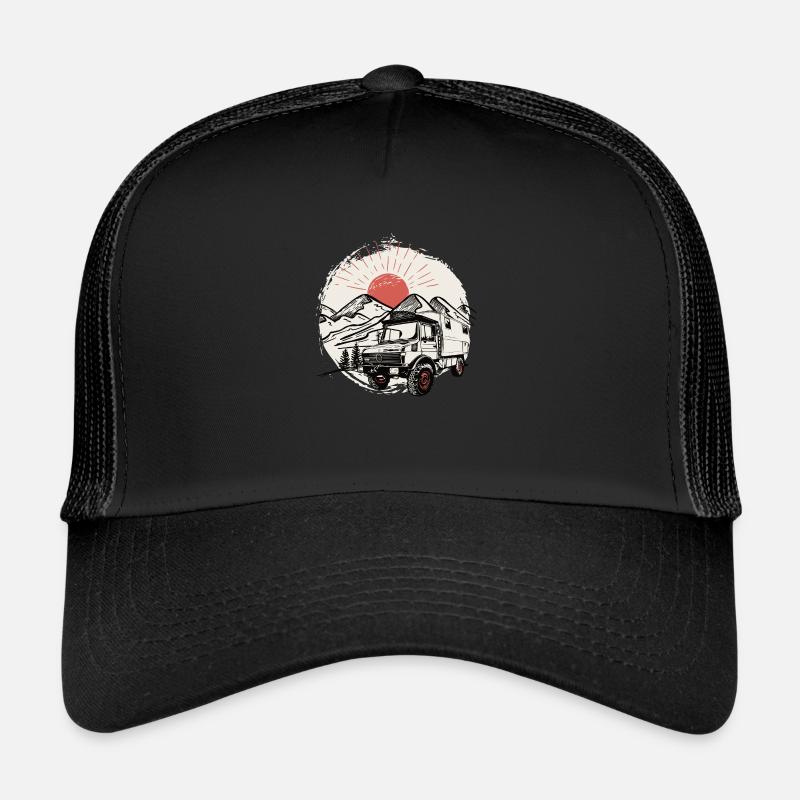 Camping - Unimog - Adventure - Oldtimer - Trucker Cap - Schwarz/Schwarz