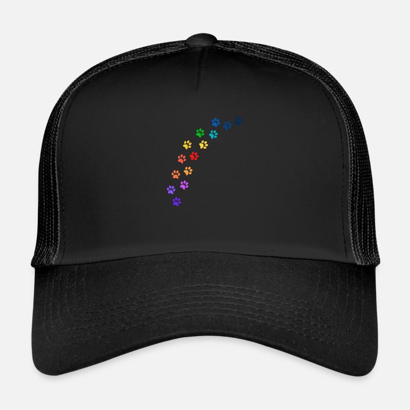 Bunte Tatzen von Hunden oder Katzen | Regenbogen - Trucker Cap - Schwarz/Schwarz