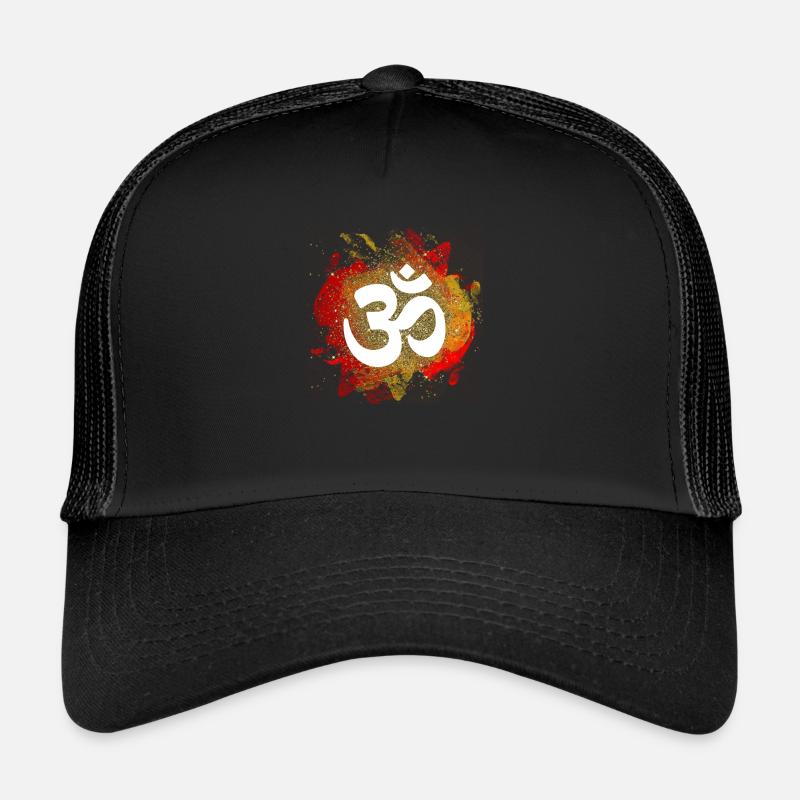 om zeichen gold feuer elemente liebe mantra - Trucker Cap - Schwarz/Schwarz