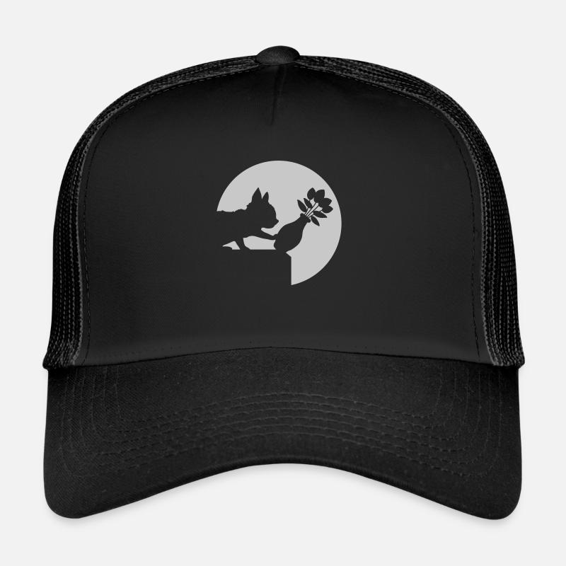 Herunterfallende Blumenvase freche Katze - Trucker Cap - Schwarz/Schwarz