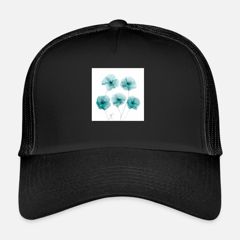 Fleurs de pavot Vert Blanc - Casquette trucker  - noir/noir