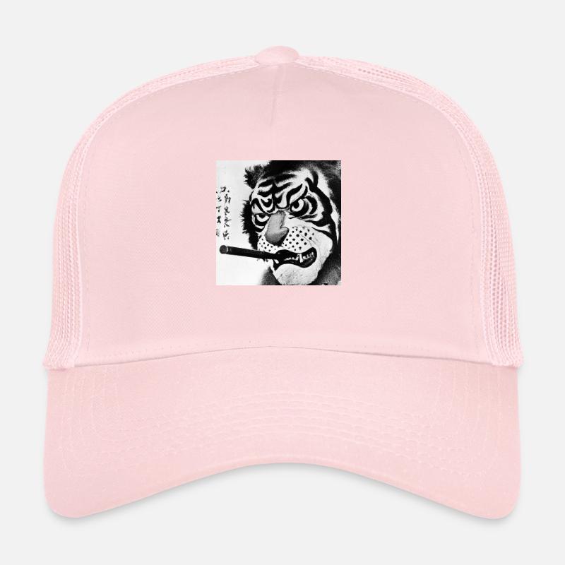 Smoking Tiger Black and White Trucker Cap