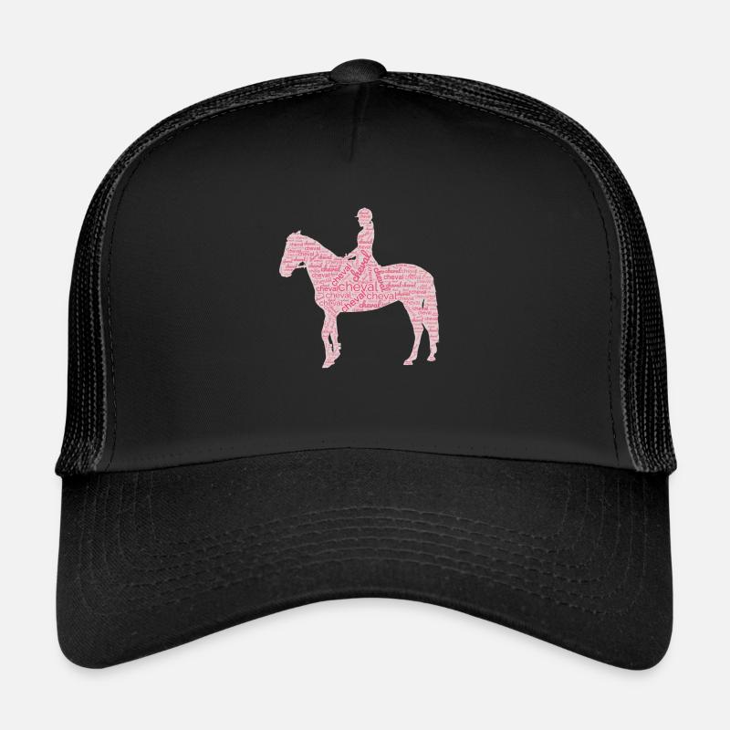 Cavalière cheval nuage de mots rose Casquette trucker 