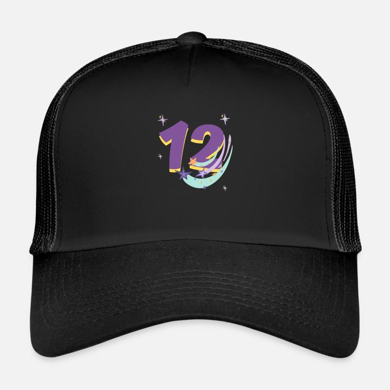 12. Geburtstag (12-Jahres-Geschenk) - Trucker Cap - Schwarz/Schwarz