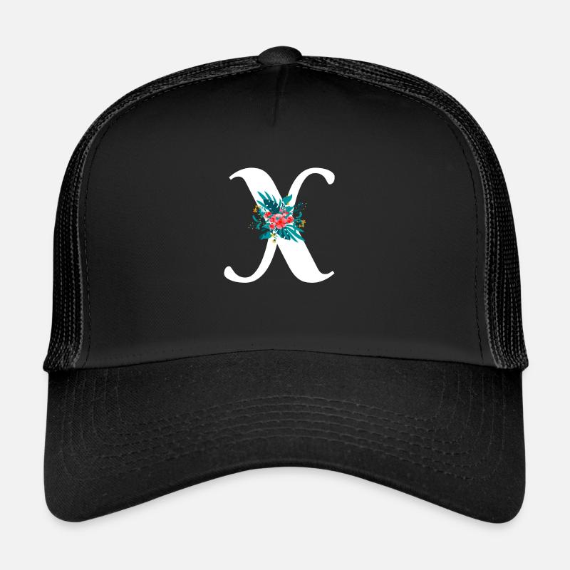 Buchstabe X geblümt - Trucker Cap - Schwarz/Schwarz