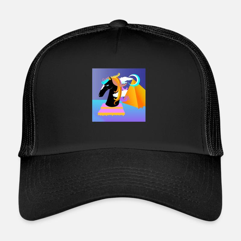 Cheval d’échecs pop art avec pyramide à l’arrière Casquette trucker 