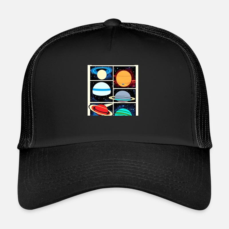 Planètes sur le style de bande dessinée spatiale - Casquette trucker  - noir/noir