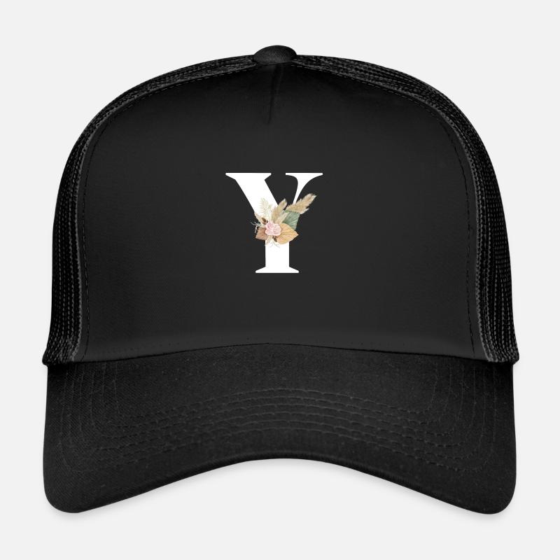 lettre Y fleuris - Casquette trucker  - noir/noir