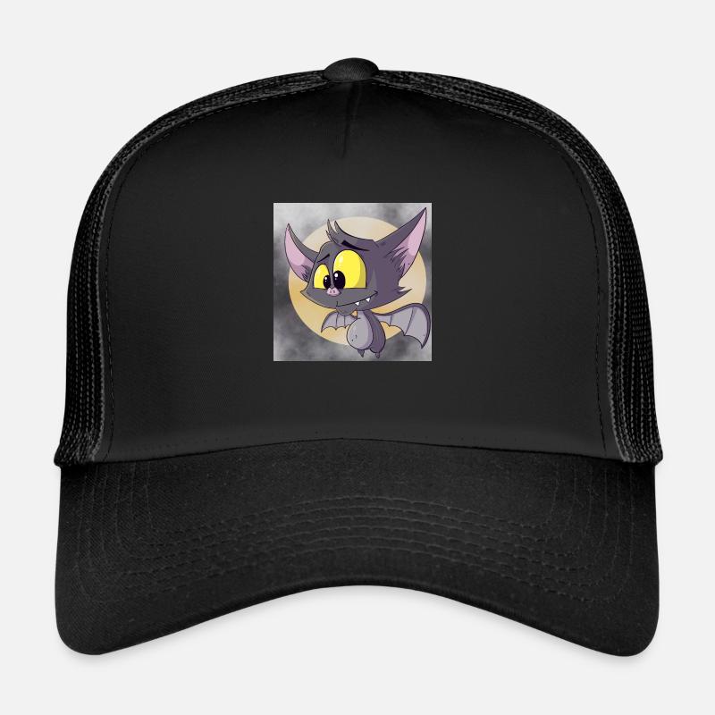 Fledermaus mit Mond und Wolken im Hintergrund - Trucker Cap - Schwarz/Schwarz