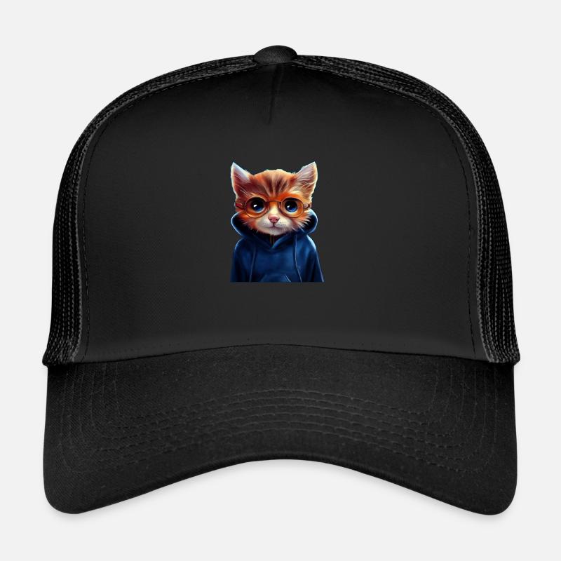Katze mit Pullover - Trucker Cap - Schwarz/Schwarz