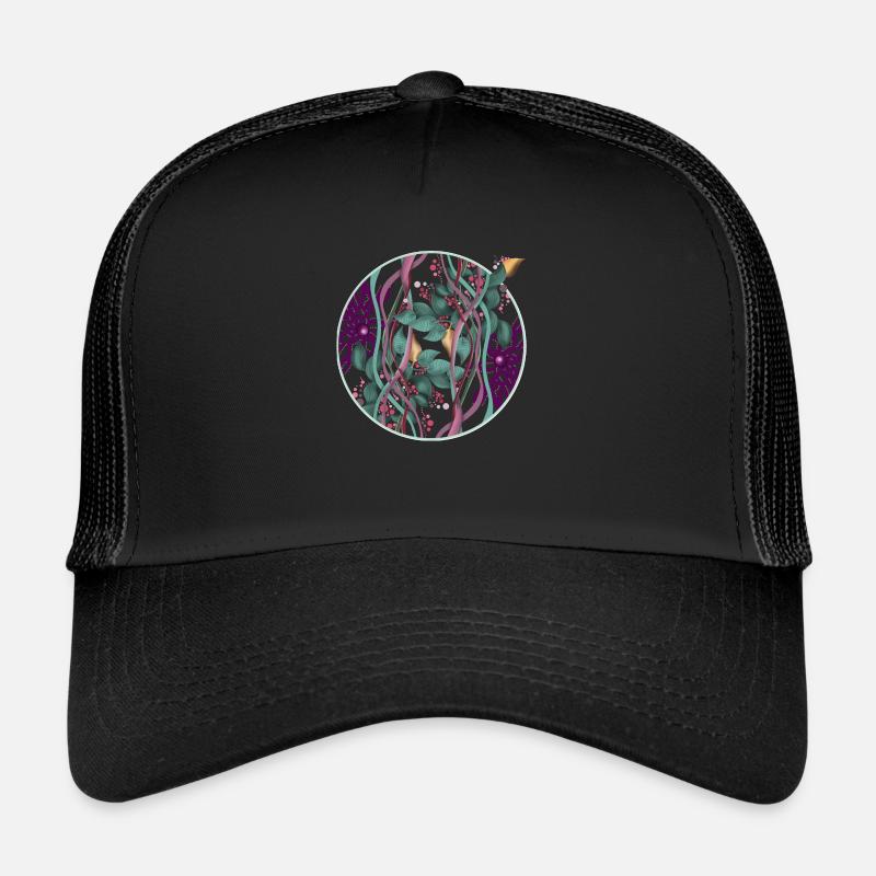 Pattern circle with leaves and dots - Trucker Cap - black/black