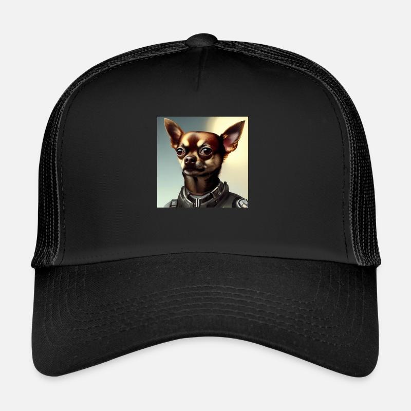 Brown Chihuahua in uniform Trucker Cap