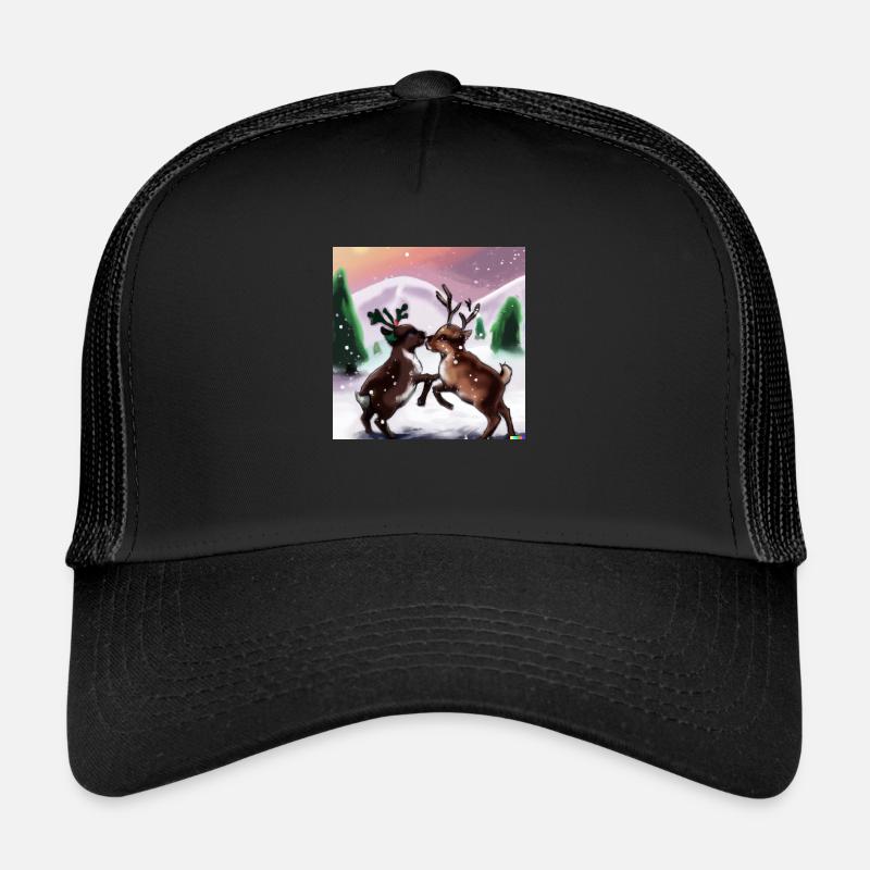 Zwei verspielte Rentiere - Trucker Cap - Schwarz/Schwarz