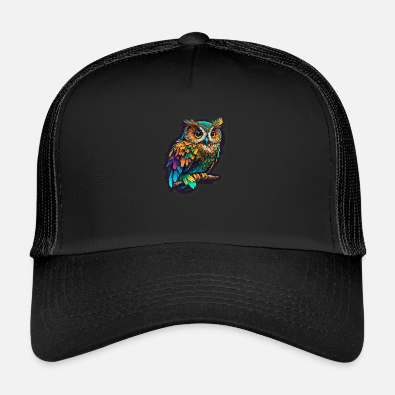 Colorful Owl on a Branch Trucker Cap