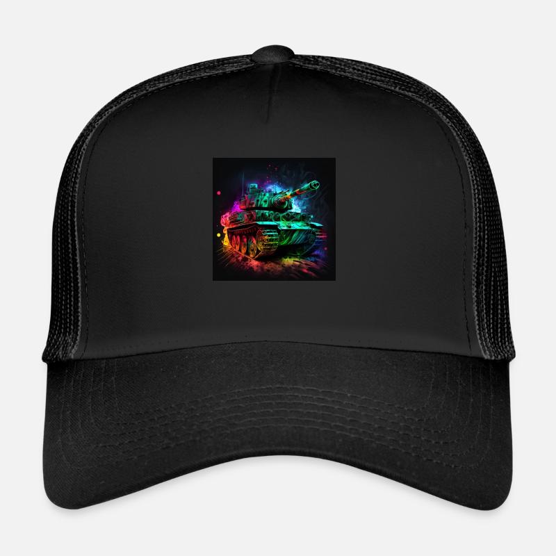 Main battle tank in neon light, strong and robust Trucker Cap