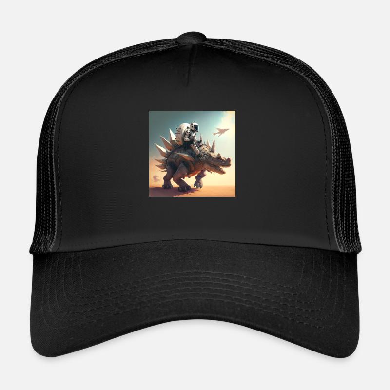Astronaut riding robotic stegosaurus Trucker Cap