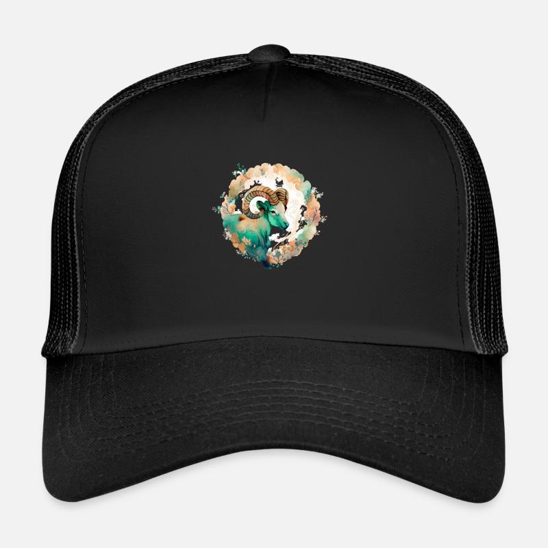 01 Sternzeichen Widder Ornament Wasserfarbe bunt - Trucker Cap - Schwarz/Schwarz