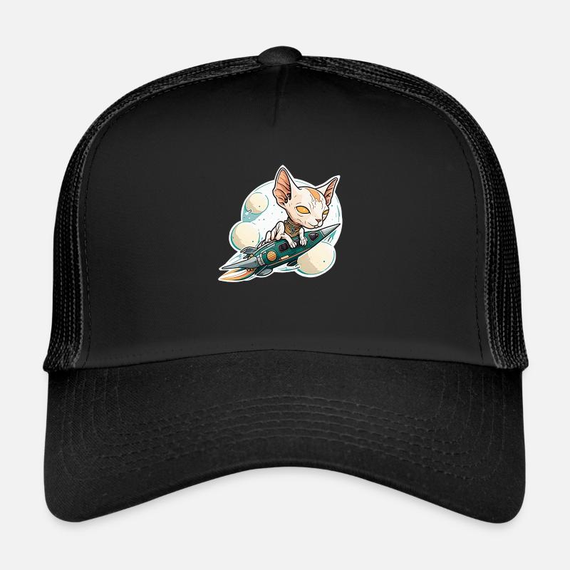 Le chat Sphinx monte sur une fusée - Casquette trucker  - noir/noir