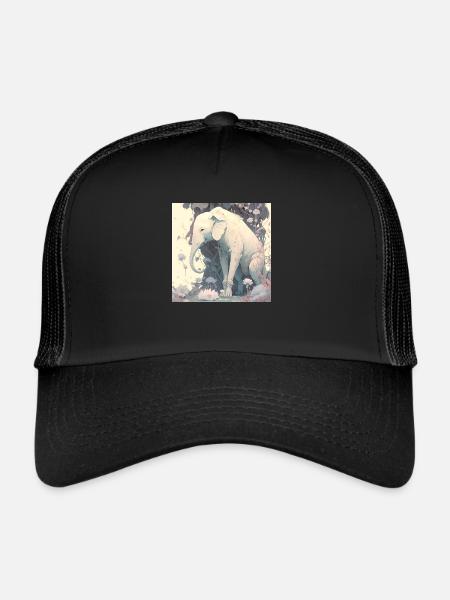 in harmony with nature elephant - Trucker Cap - black/black - Front