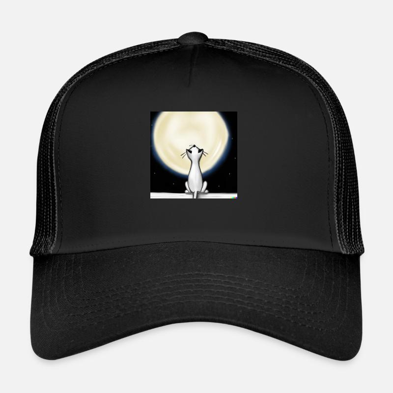 cat on moon - Trucker Cap - Schwarz/Schwarz