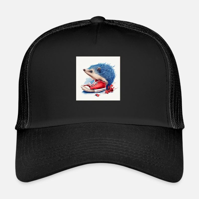 Blue hedgehog and red shoes - Trucker Cap - black/black