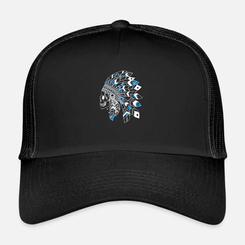 crâne avec coiffe indienne blanc et bleu Casquette trucker 