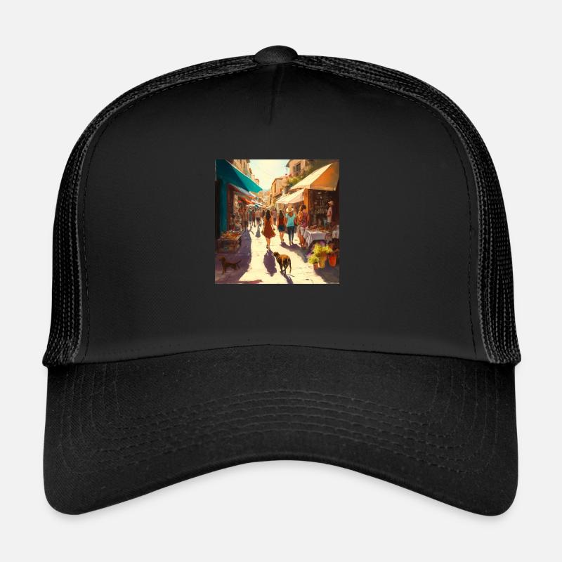 Filles marchent dans la rue, Dessin - Casquette trucker  - noir/noir