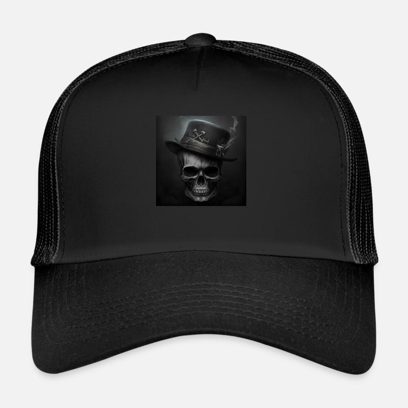 Vintage Schwarzer Totenkopf - Trucker Cap - Schwarz/Schwarz