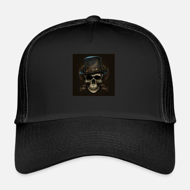 Vintage Schwarzer Totenkopf - Trucker Cap - Schwarz/Schwarz