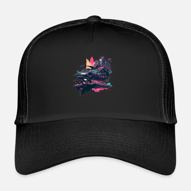 Vaisseau spatial Pop-Art de science-fiction aux couleurs rétro - Casquette trucker  - noir/noir