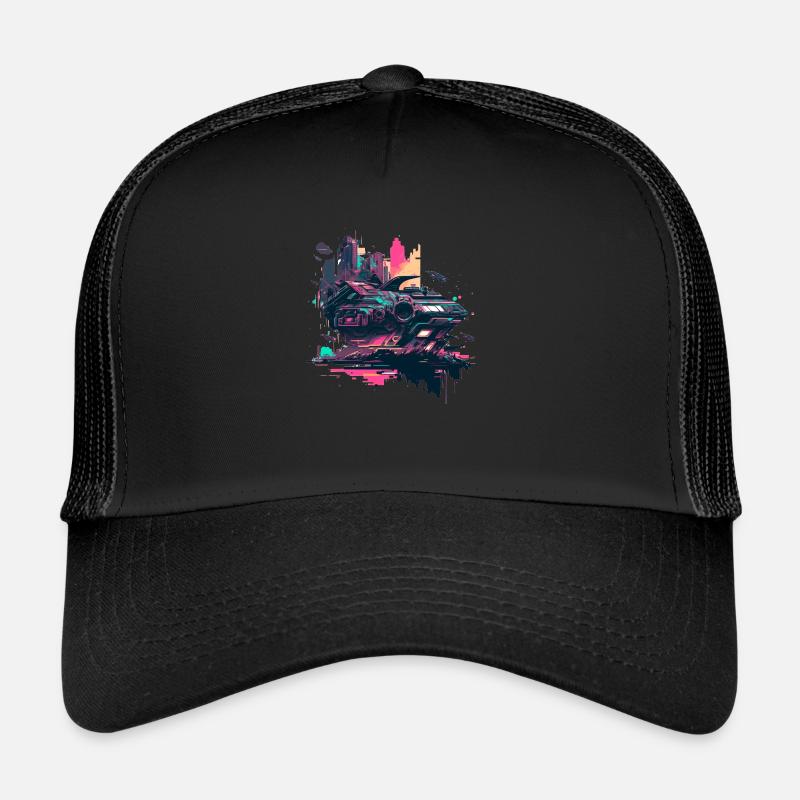 Science Fiction Pop-Art Raumschiff der Zukunft - Trucker Cap - Schwarz/Schwarz