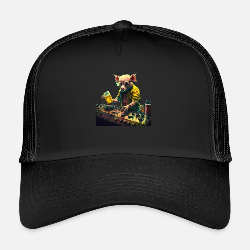Beastly cool pig DJ with beer Trucker Cap